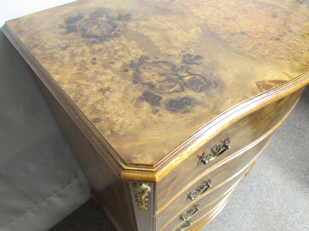 Burr Walnut 5 Drawer Serpentine Chest of Drawers View X