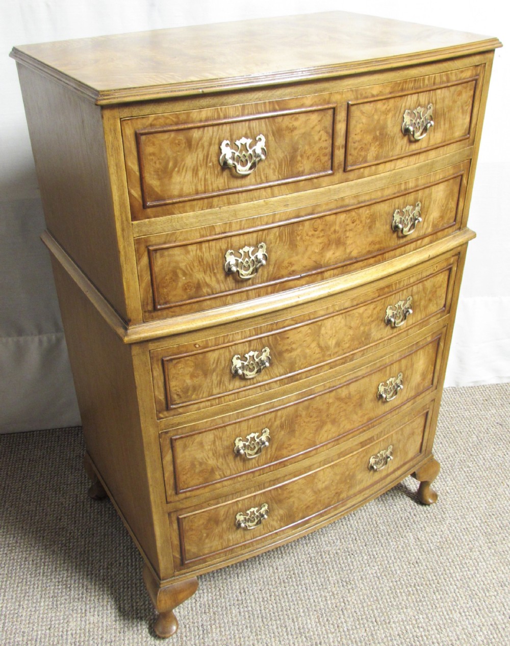 Burr Walnut Bow Front Chest of Drawers