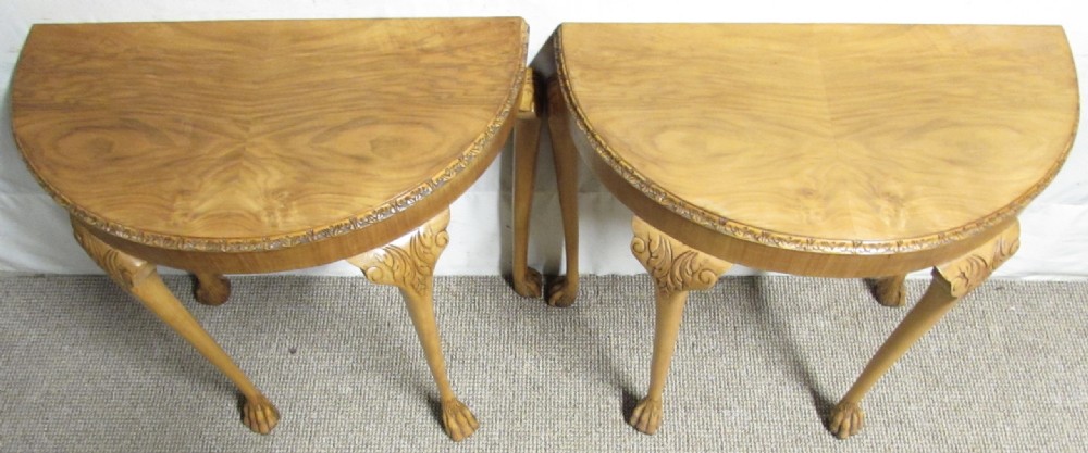 Pair Half Moon Burr Walnut Console Tables View III