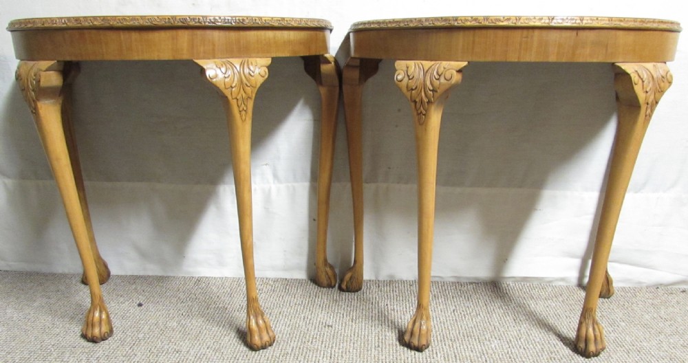 Pair Half Moon Burr Walnut Console Tables View IV
