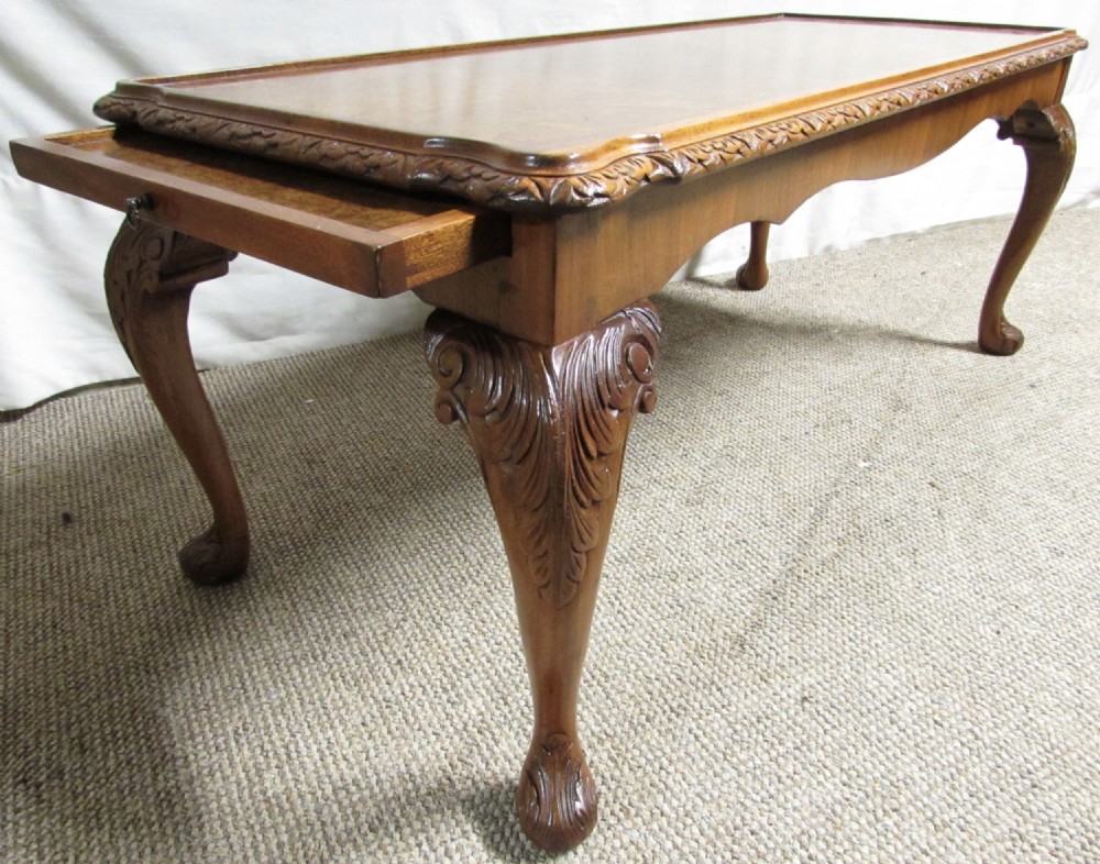 Quality Burr Walnut Coffee Table with end slides View III