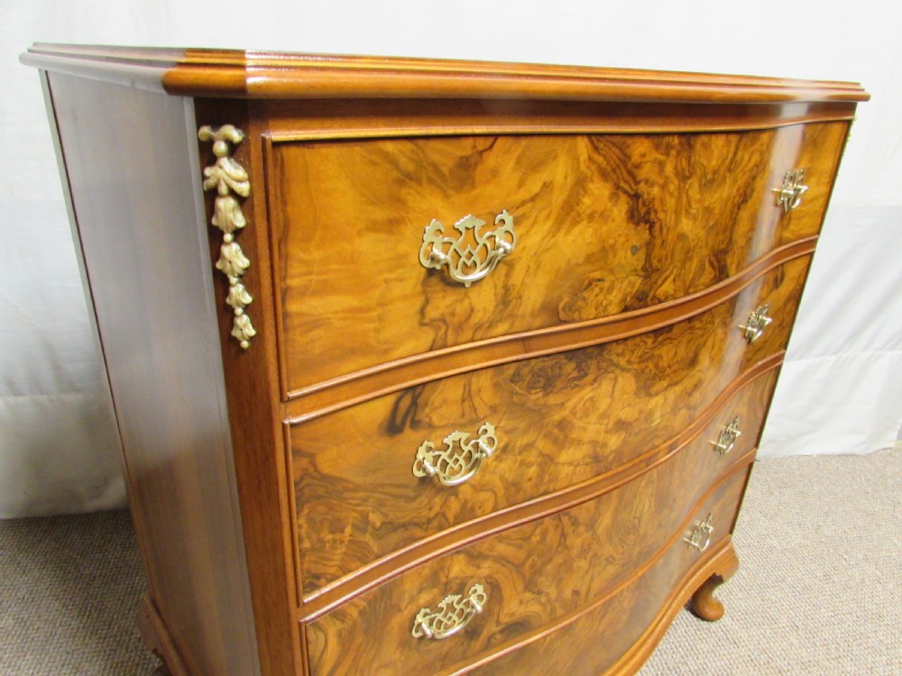 Burr Walnut Serpentine Chest of Drawers View III