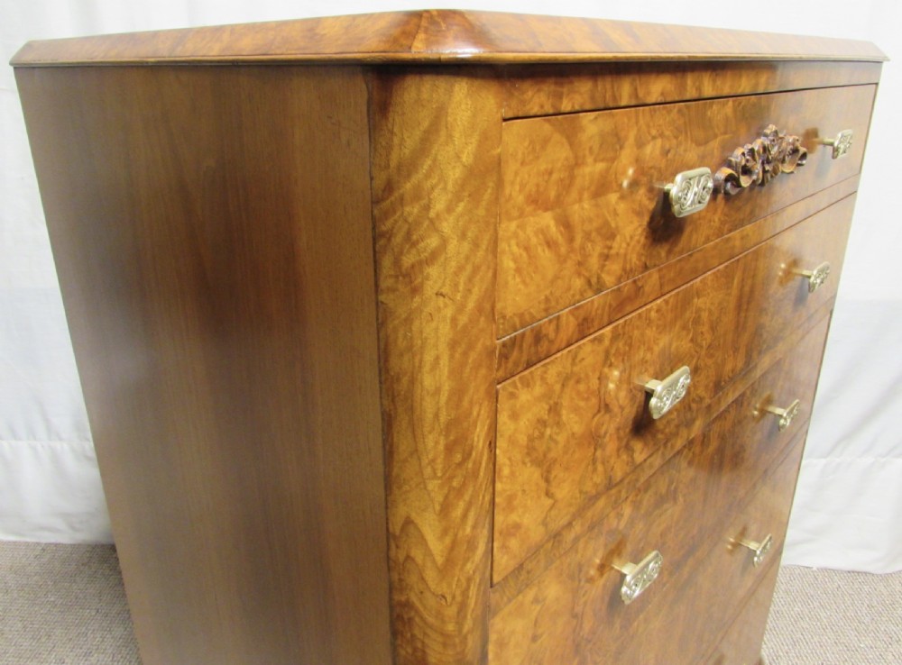 Burr Walnut Chest of 5 Drawers View IV