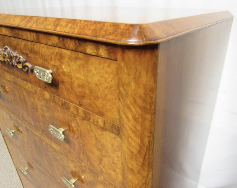 Burr Walnut Chest of 5 Drawers View X