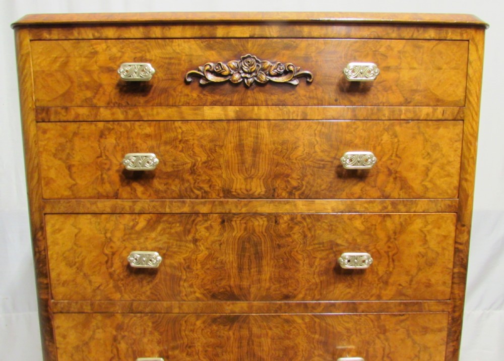 Burr Walnut Chest of 5 Drawers View XVI