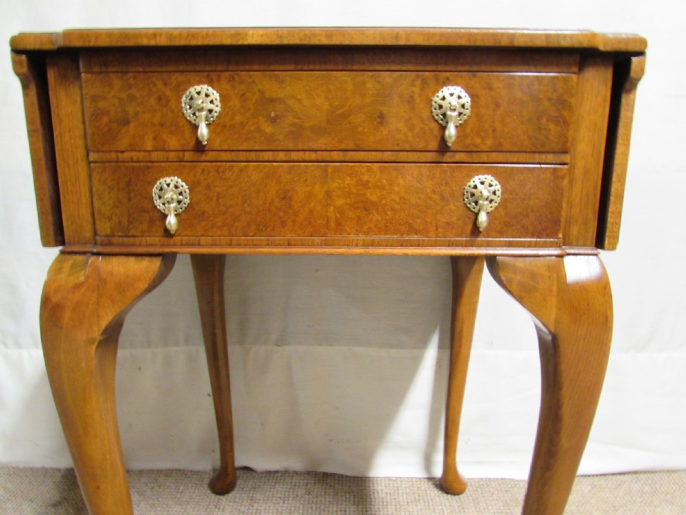 Burr Walnut Pair Bedside Lamp Flap Tables View II