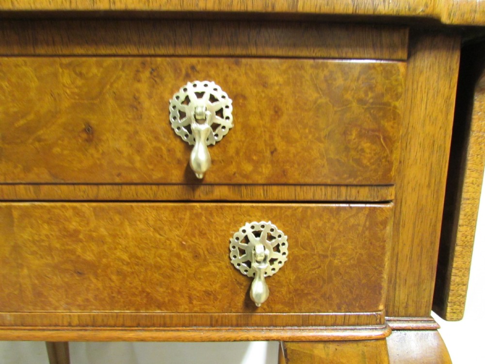 Burr Walnut Pair Bedside Lamp Flap Tables View III