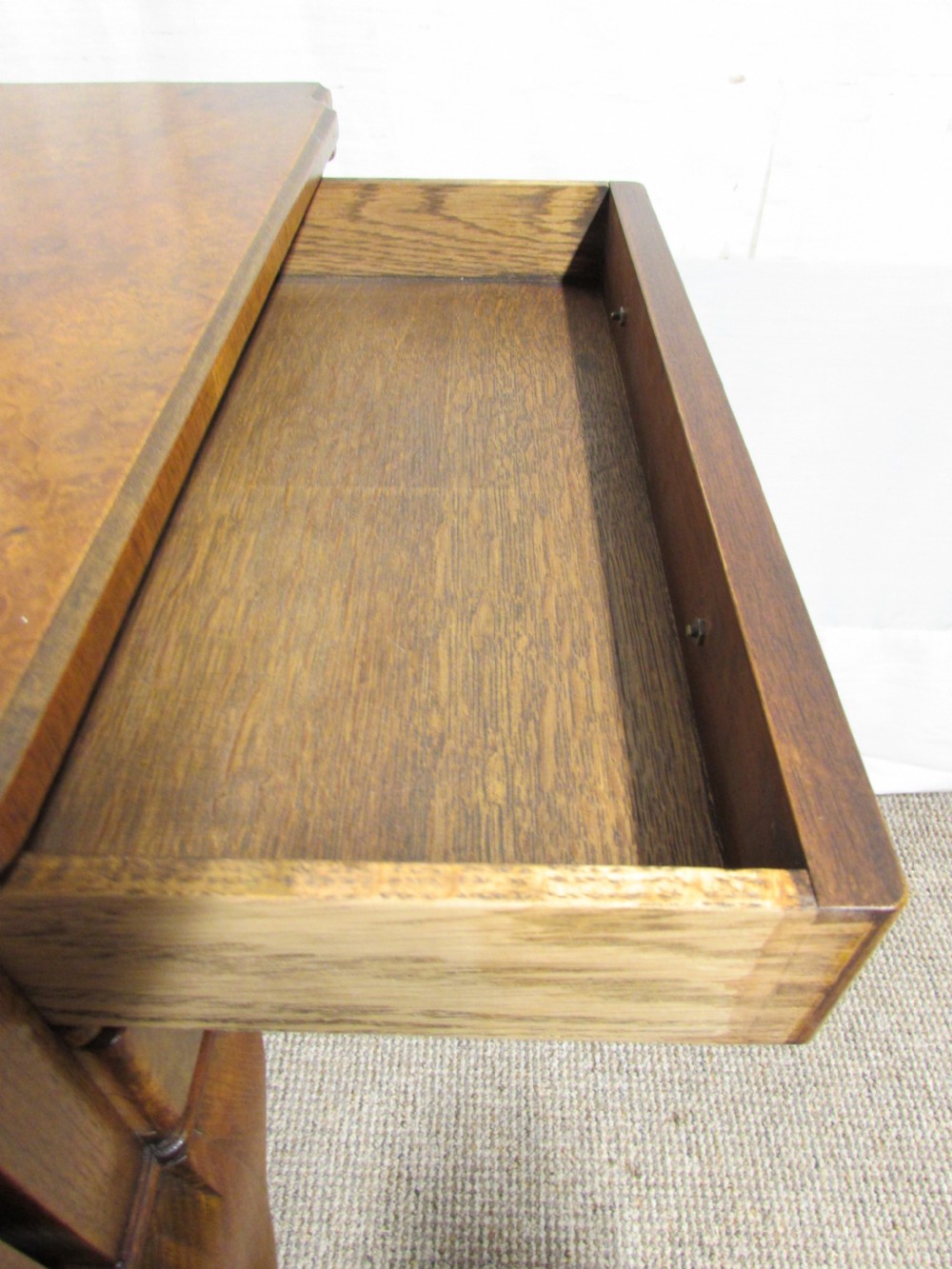 Burr Walnut Pair Bedside Lamp Flap Tables View IV