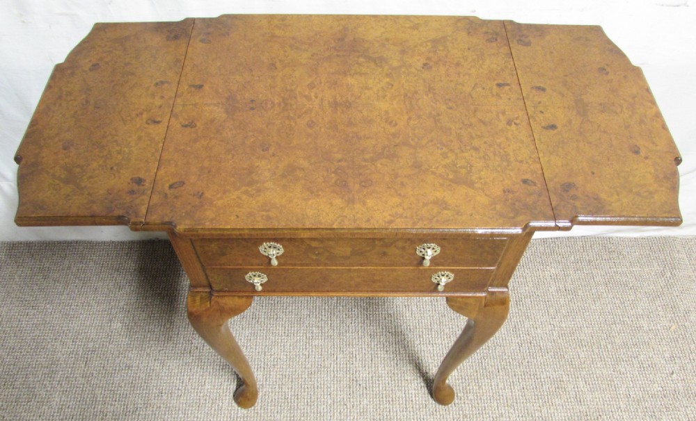 Burr Walnut Pair Bedside Lamp Flap Tables View VIII