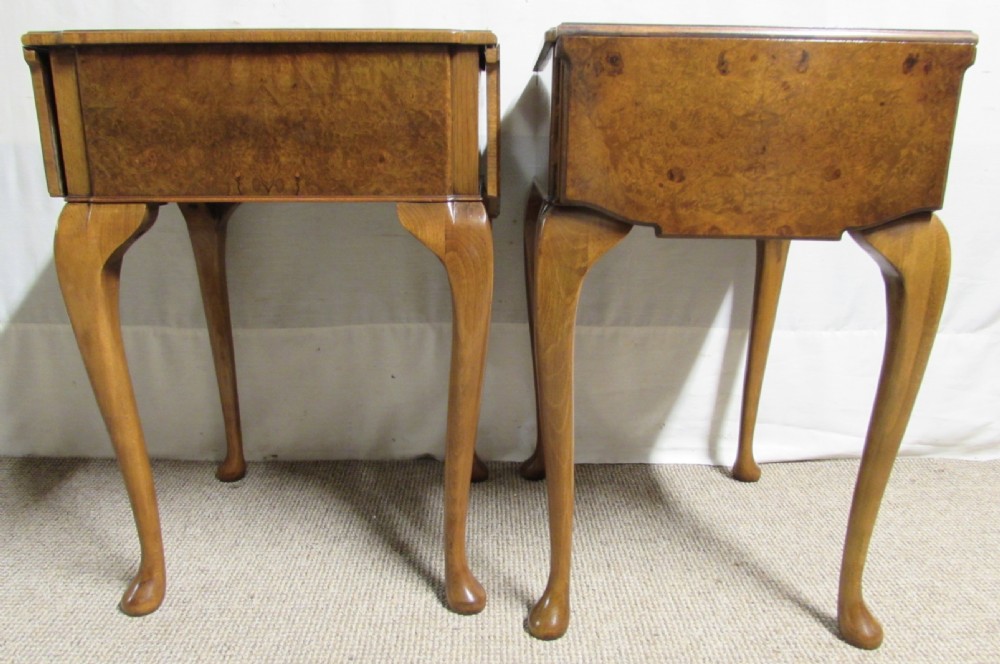 Burr Walnut Pair Bedside Lamp Flap Tables View XI