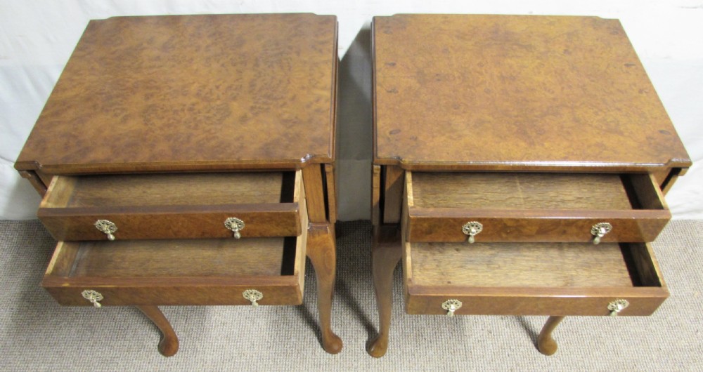 Burr Walnut Pair Bedside Lamp Flap Tables View XV