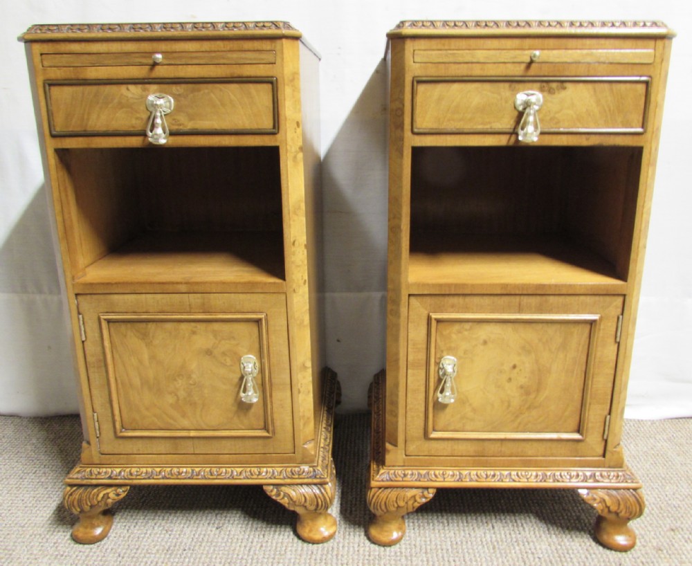 Pair Burr Walnut Bedside Cupboards