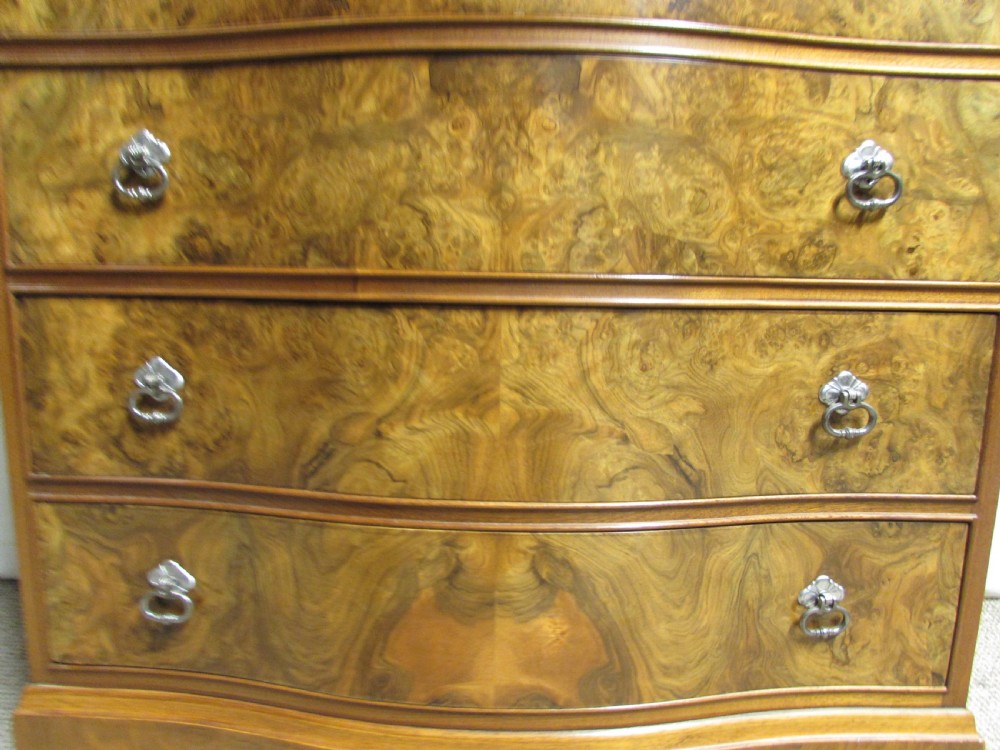 Burr Walnut Serpentine Chest of Drawers View III
