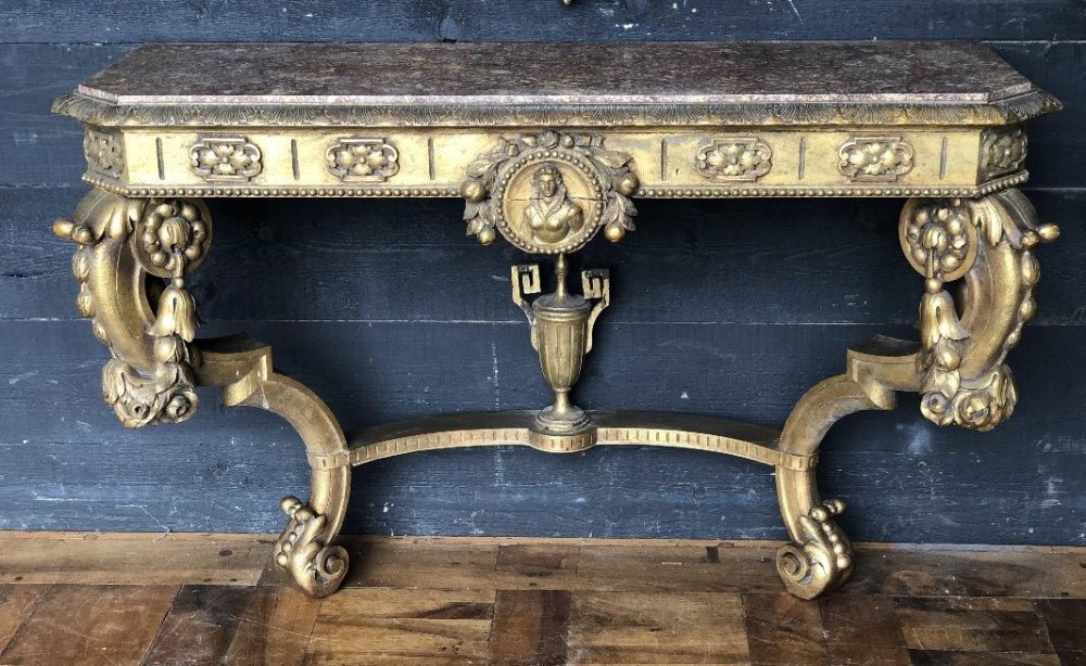 French Gilt Wood Console Table Louis XV
