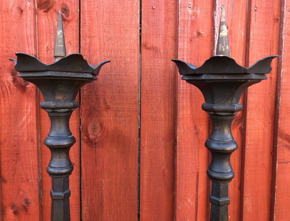 Large Pair French Brass Candlesticks View II