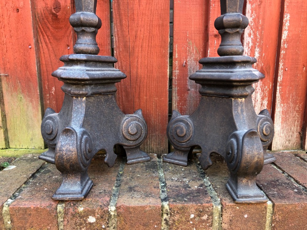 Large Pair French Brass Candlesticks View VI