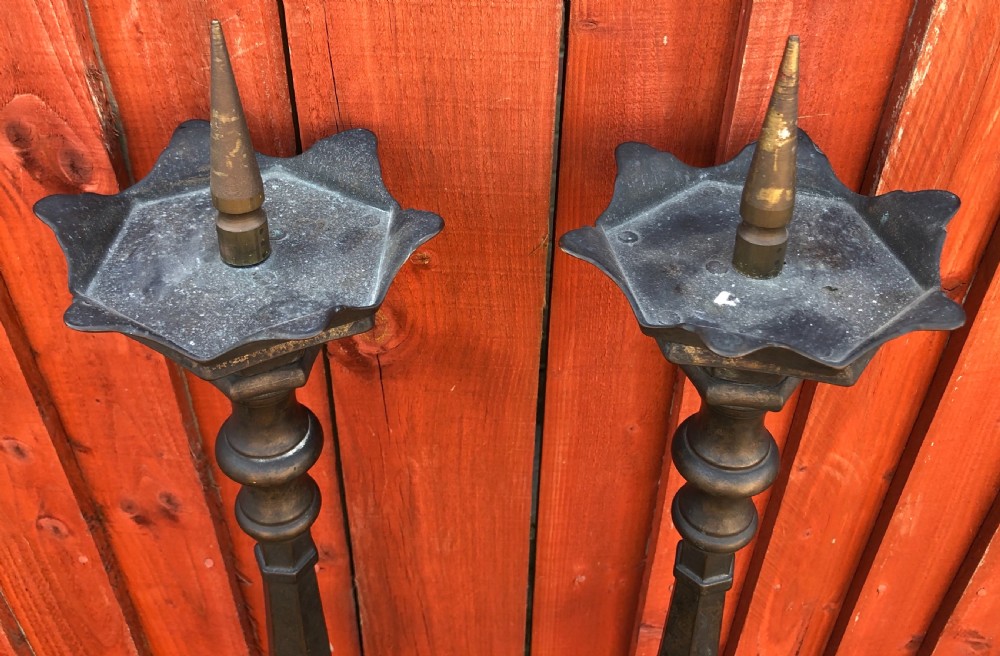 Large Pair French Brass Candlesticks View X