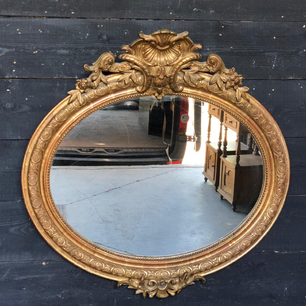 French Gilt Wood Oval Mirror