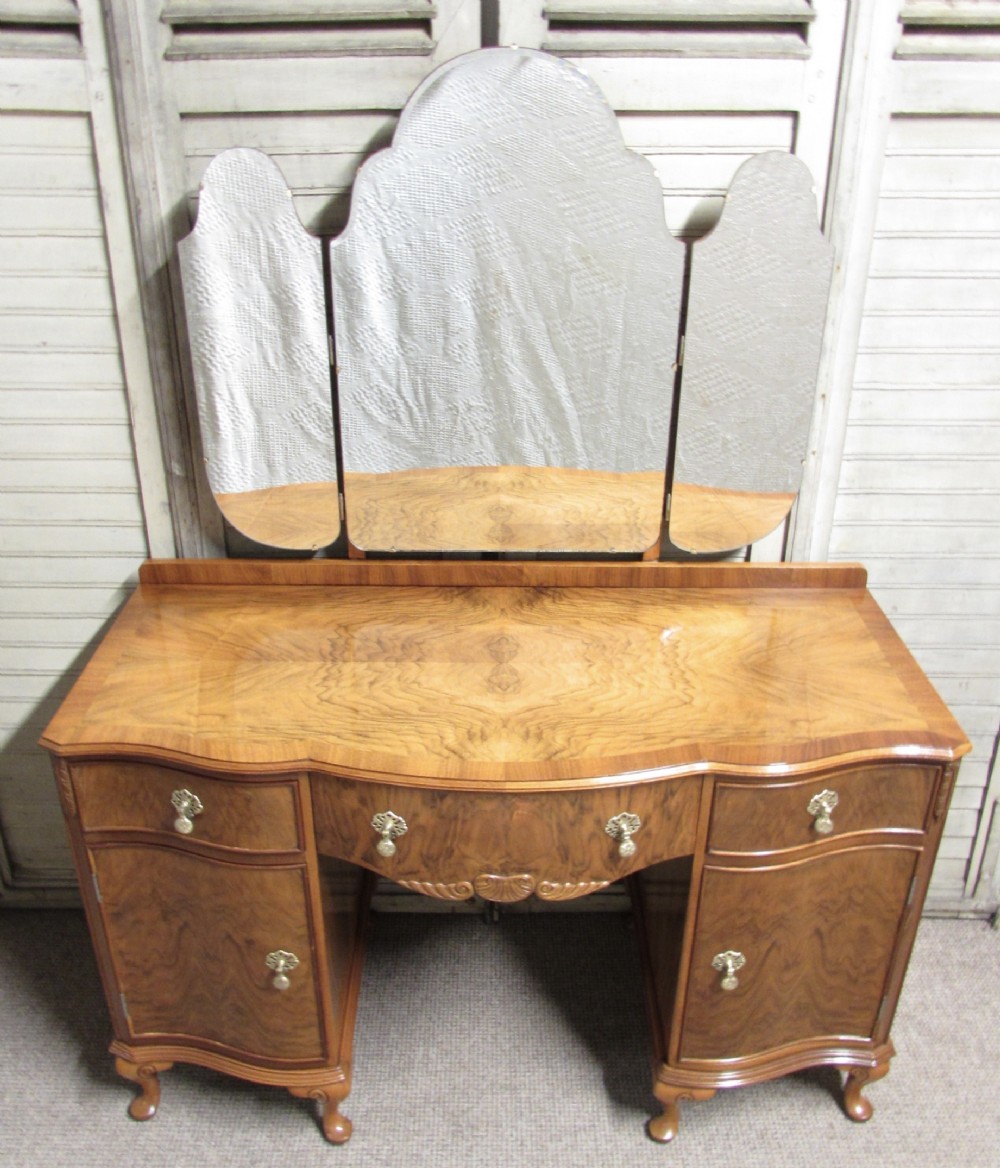 Burr Walnut Triple Mirror Dressing Table