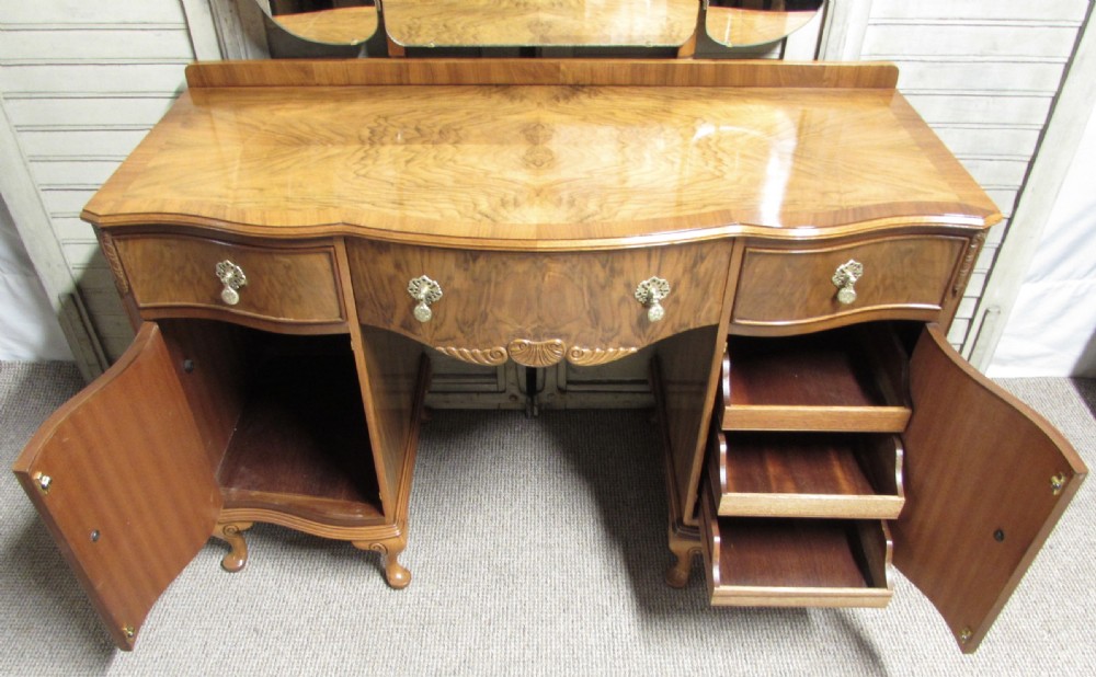 Burr Walnut Triple Mirror Dressing Table View VII
