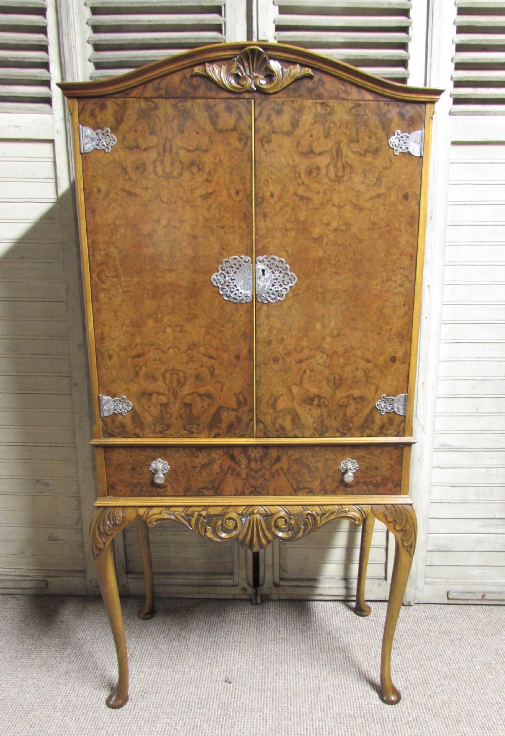 Burr Walnut Queen Anne Cocktail Cabinet
