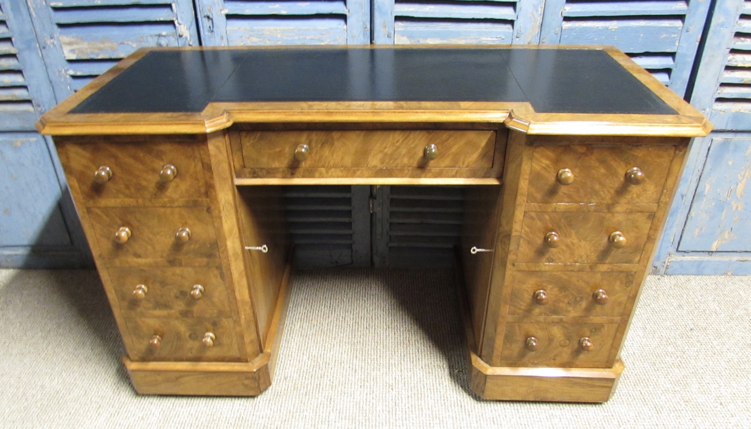 Victorian Burr Walnut Pedestal Desk