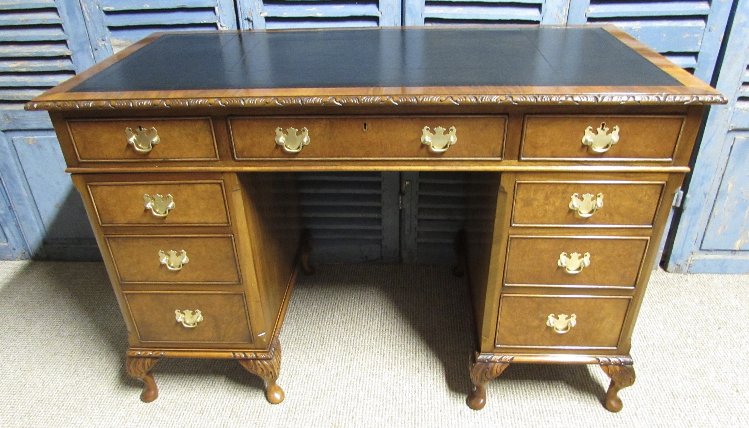 Burr Walnut Pedestal Desk