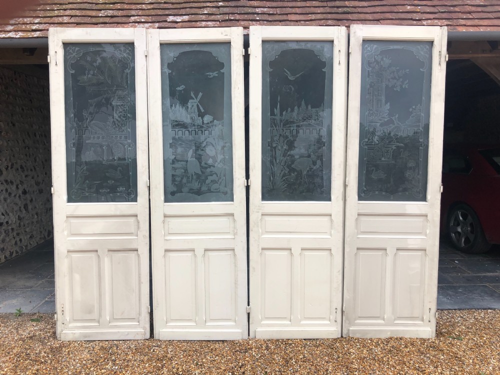 Set 4 French Etched Glass Chateau Doors