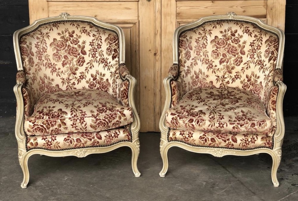 Pair French Bergere Arm Chairs