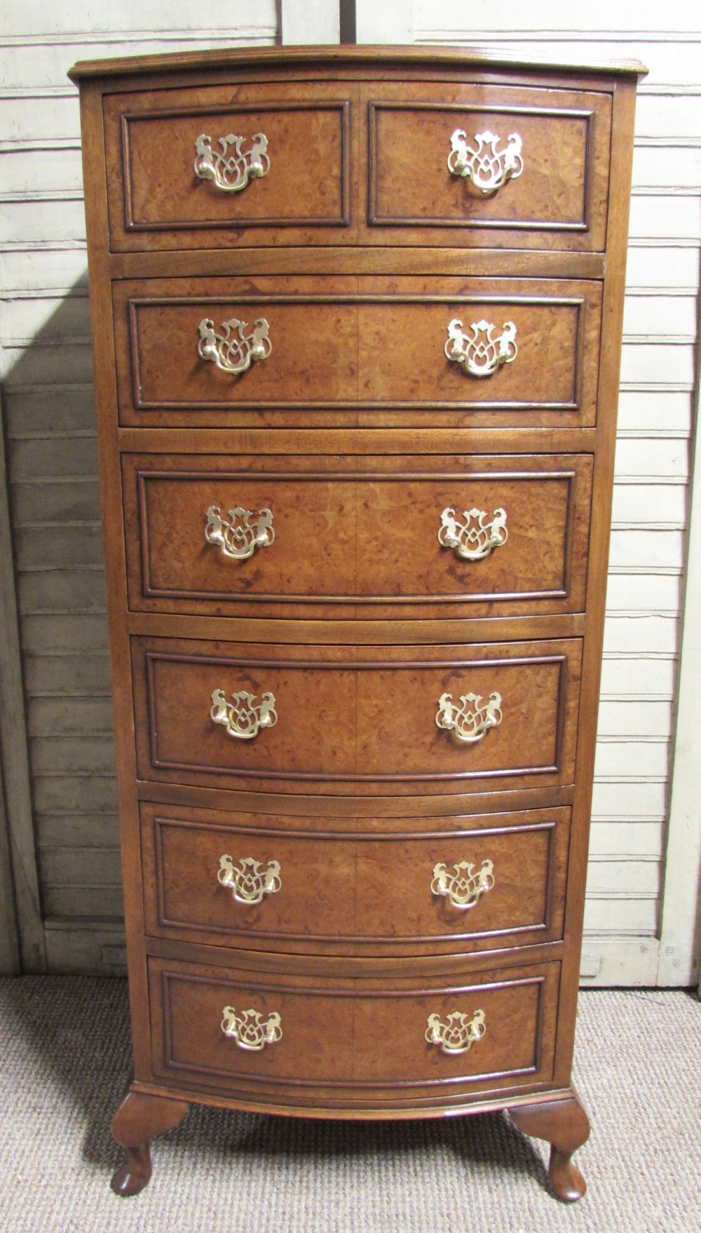 Burr Walnut Bow Front Chest of Drawers
