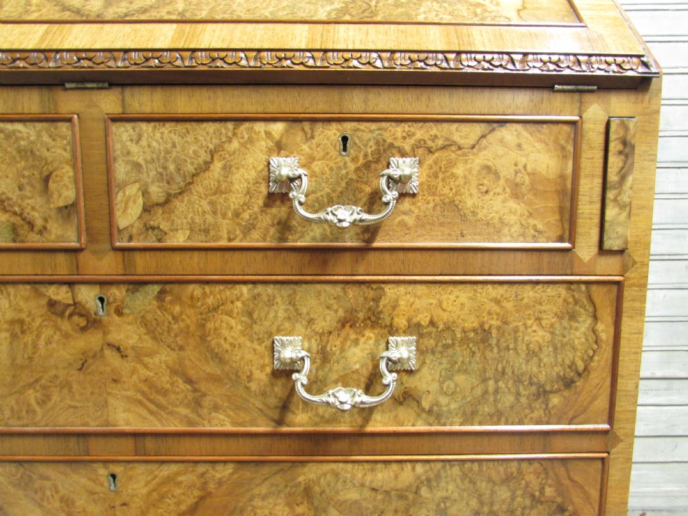 Queen Anne Burr Walnut Bureau View IX