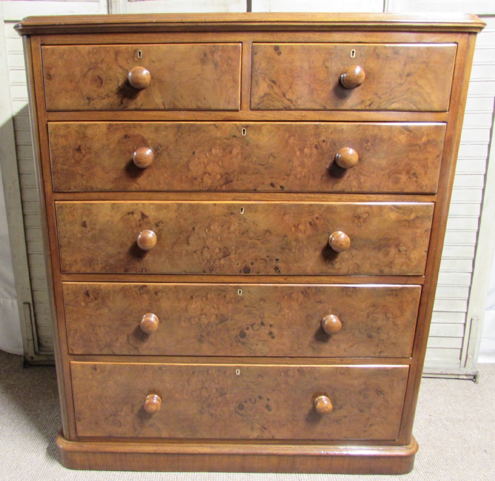 Large Burr Walnut Victorian Chest of Drawers