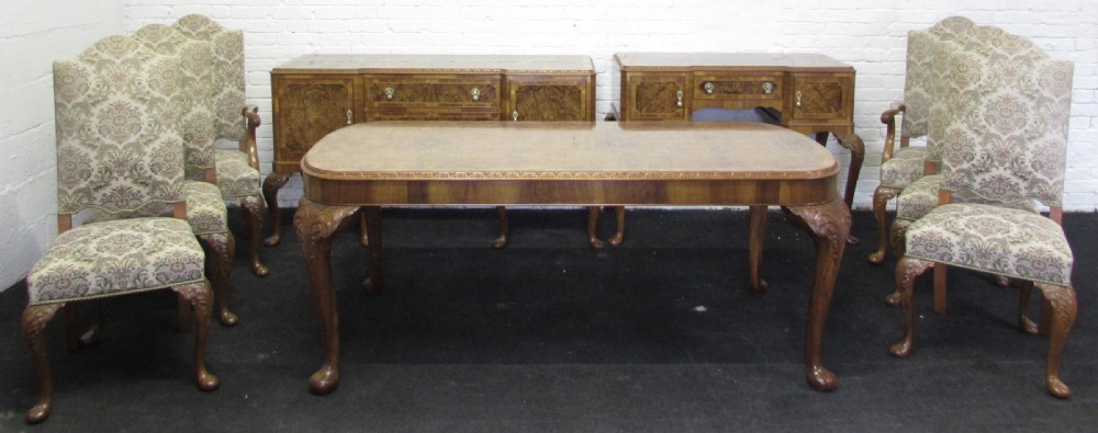 Burr Walnut Queen Anne Dining Suite View VII
