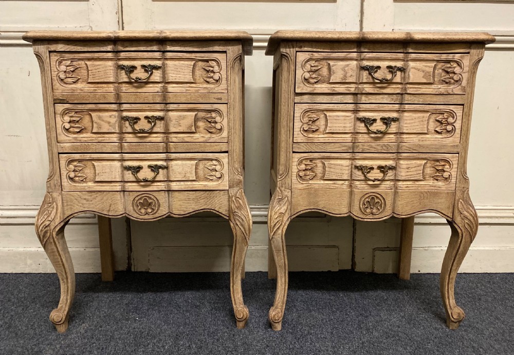 Pair Bleached Oak French Bedside Chests