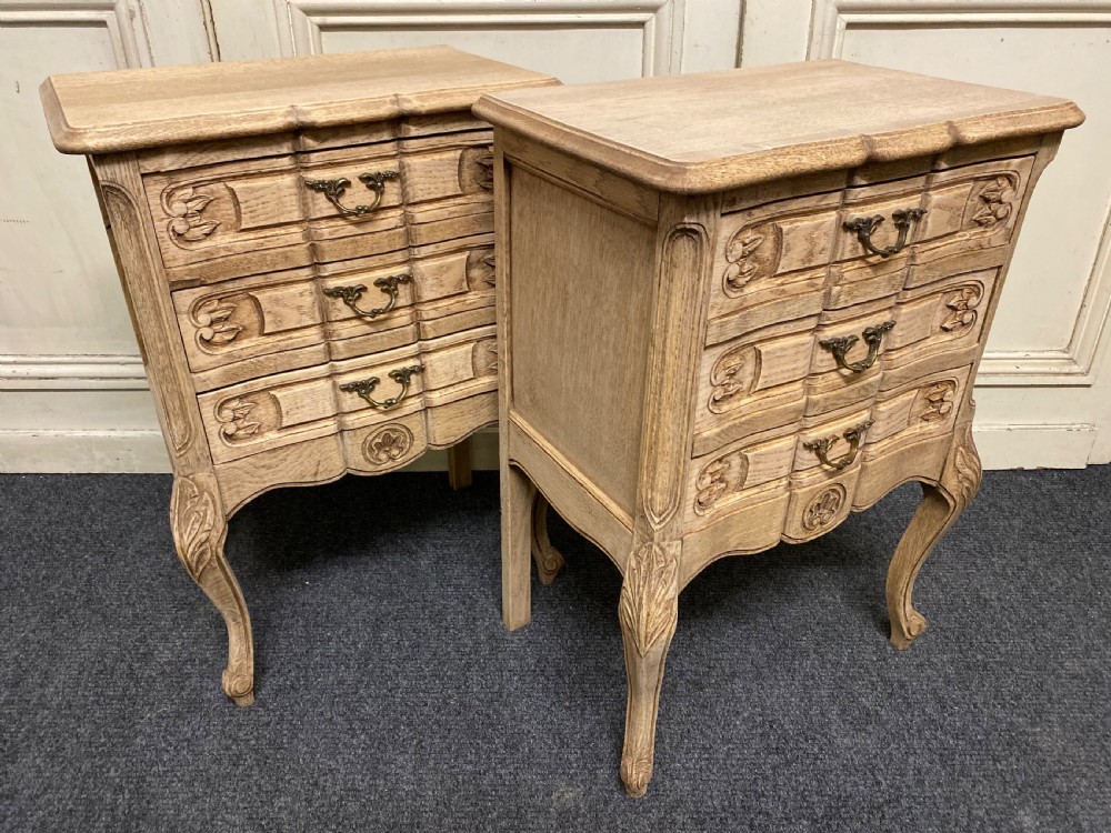 Pair Bleached Oak French Bedside Chests View II