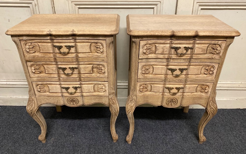 Pair Bleached Oak French Bedside Chests View III