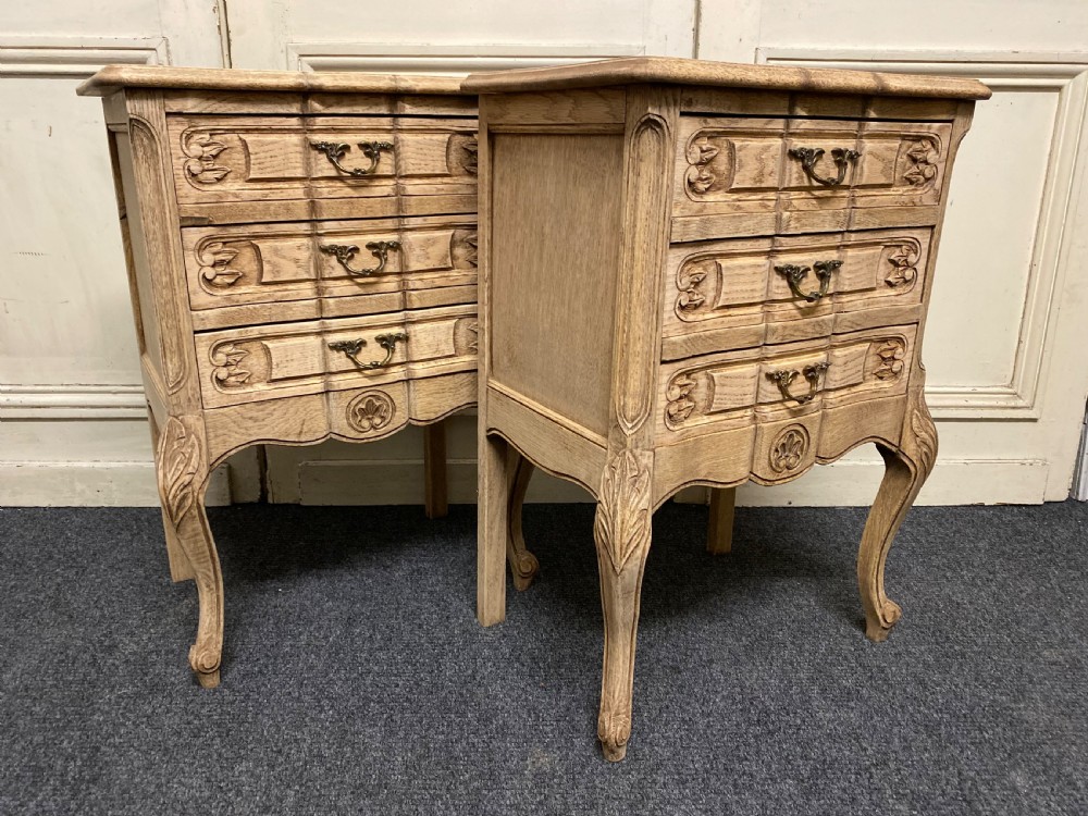 Pair Bleached Oak French Bedside Chests View IV
