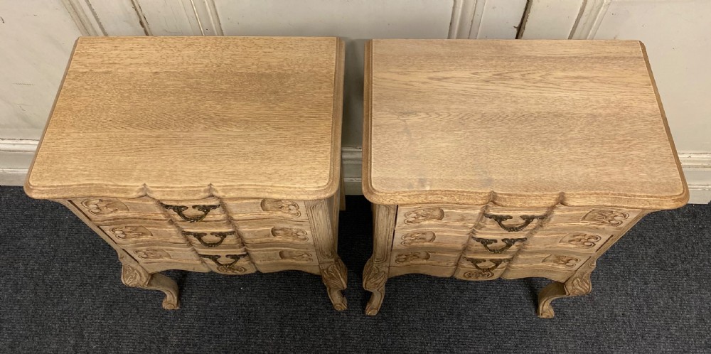 Pair Bleached Oak French Bedside Chests View V