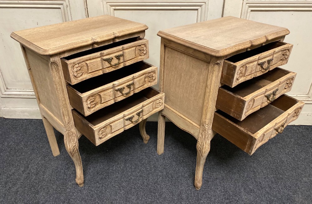 Pair Bleached Oak French Bedside Chests View VII