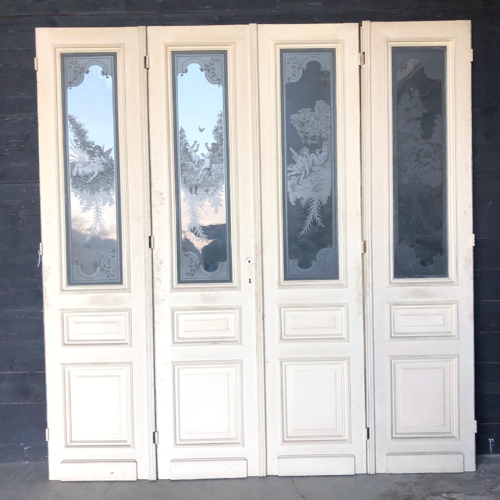 Set French Chateau Etched Glass Doors