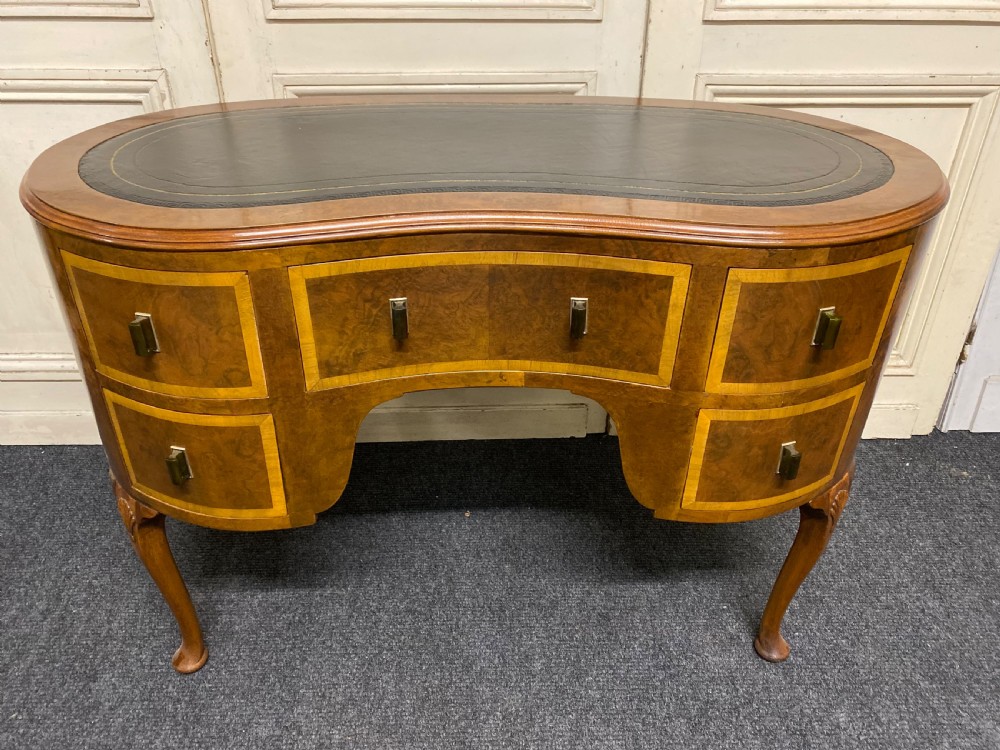 Burr Walnut Kidney Desk