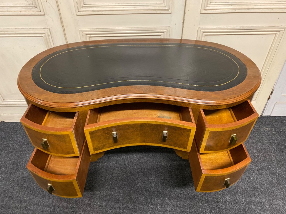 Burr Walnut Kidney Desk View V