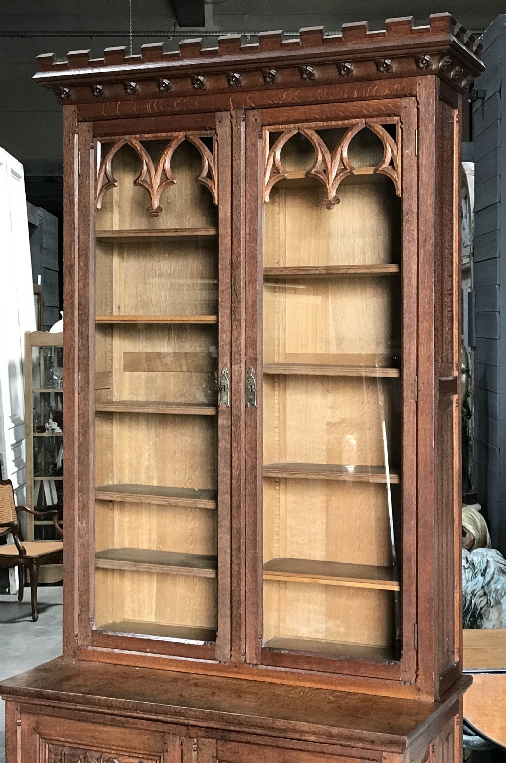 French Oak Gothic Bookcase View IV