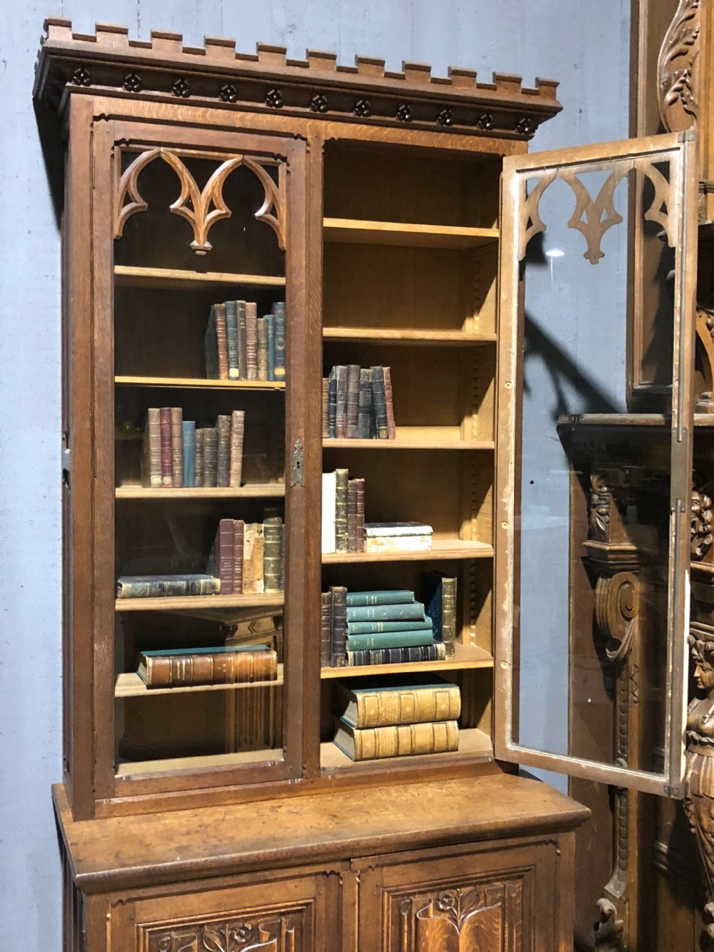 French Oak Gothic Bookcase View VIII