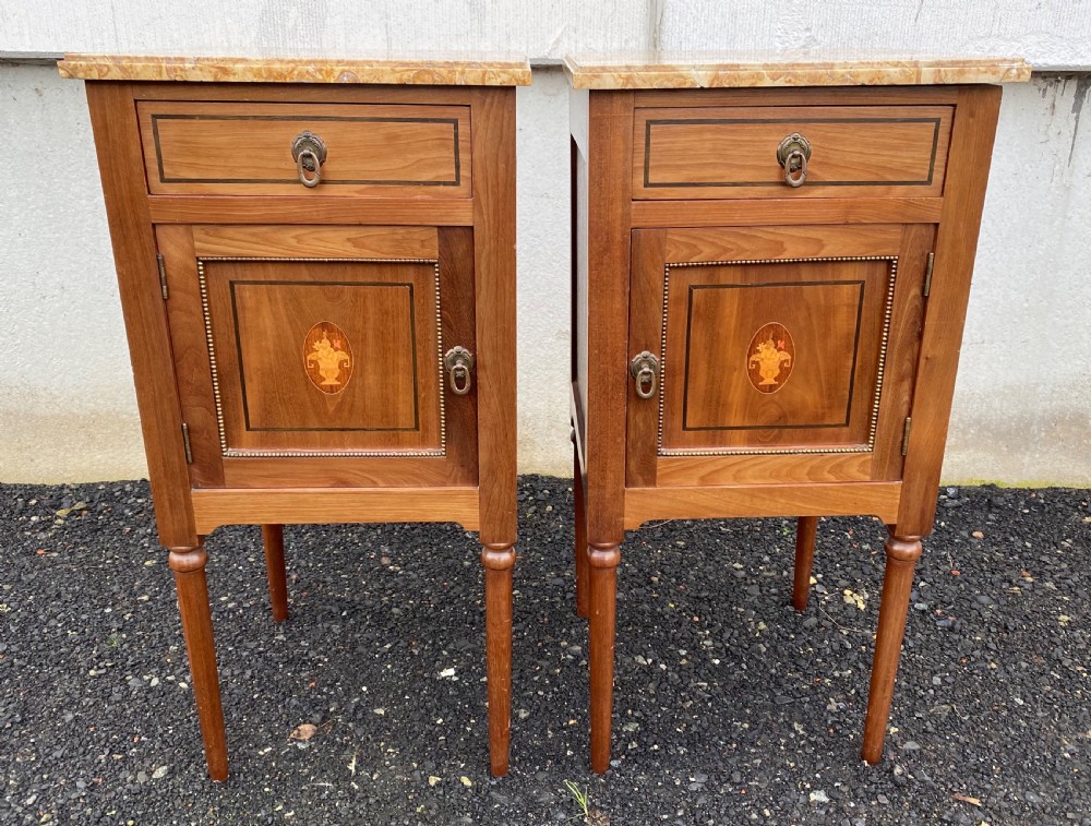 Pair French Inlaid Bedside Cupboards