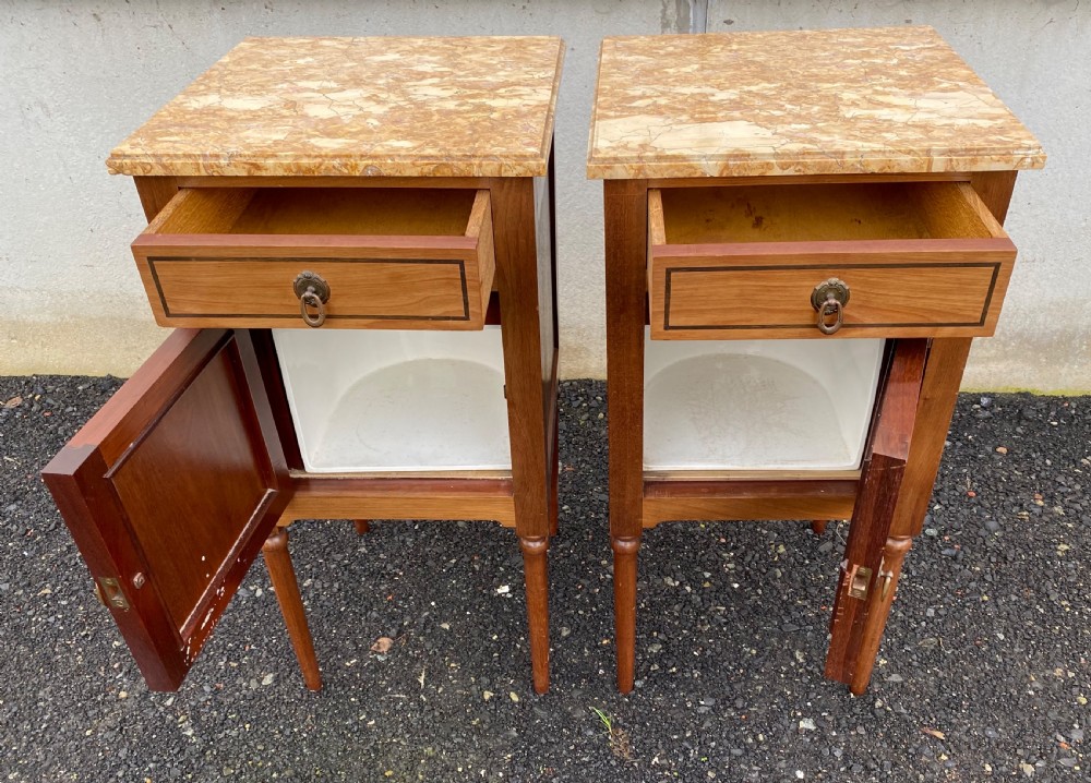 Pair French Inlaid Bedside Cupboards View II