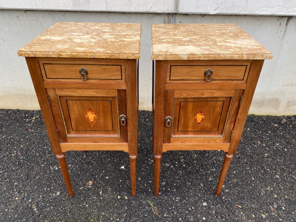 Pair French Inlaid Bedside Cupboards View III