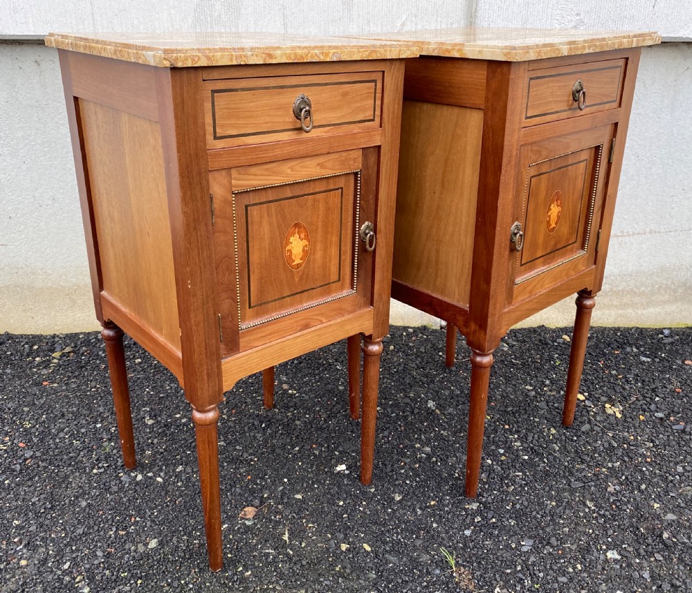 Pair French Inlaid Bedside Cupboards View V