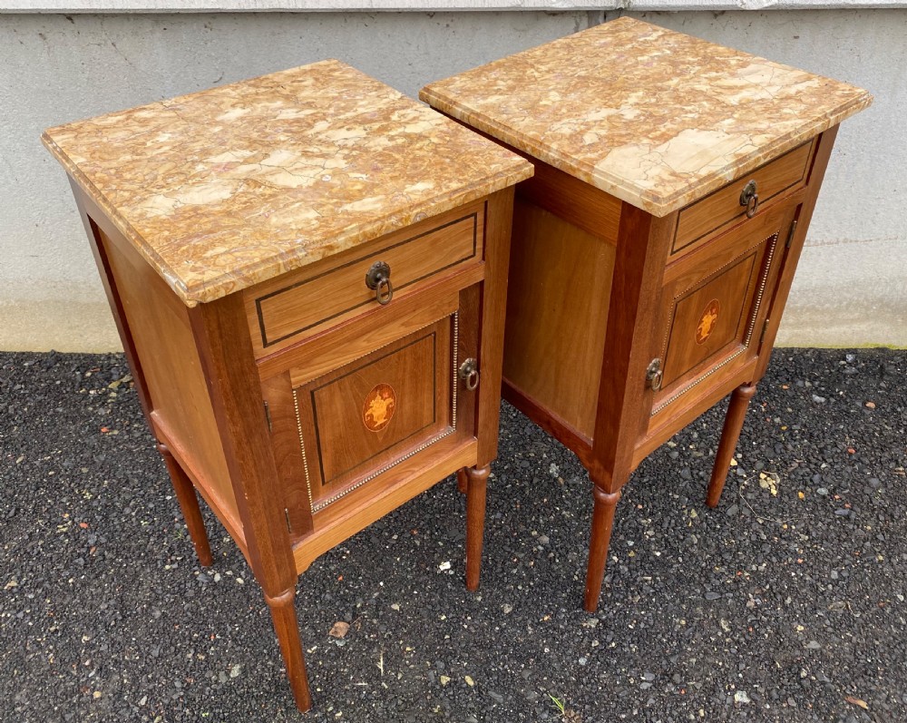 Pair French Inlaid Bedside Cupboards View VI