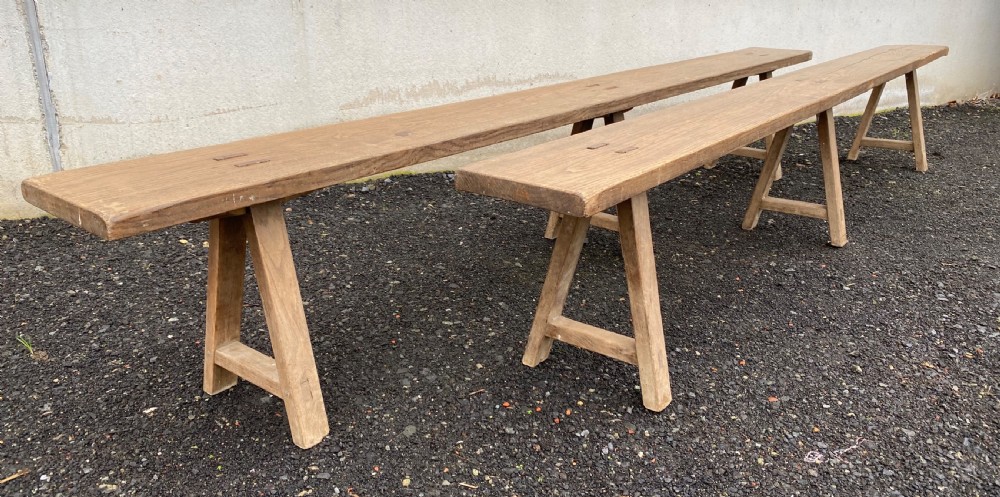 Rare Extra Long Pair Farmhouse Benches View III